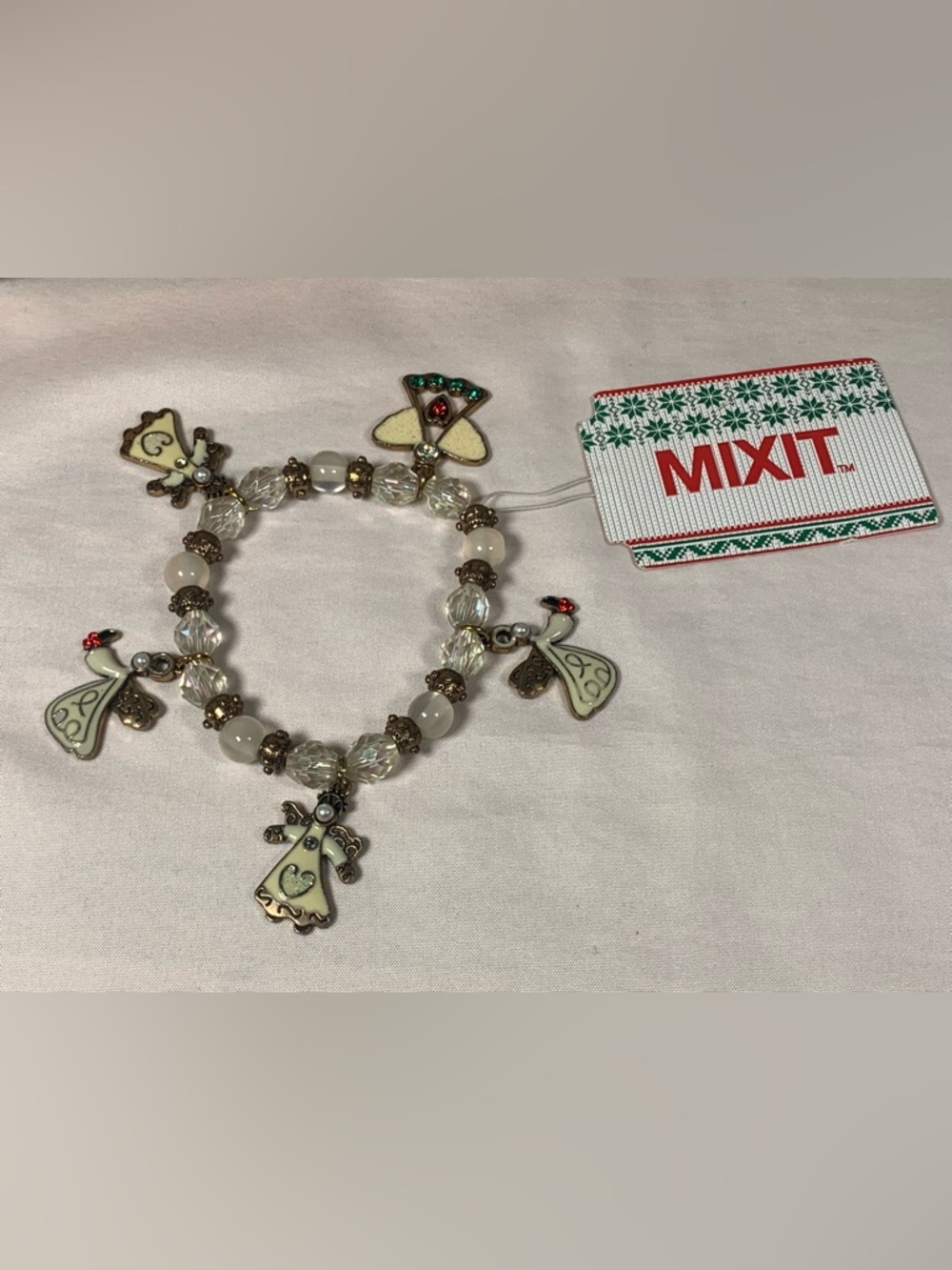 Christmas Angel Charm Enameled Rhinestone Stretch Bracelet NWT